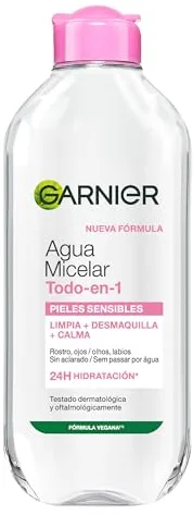 Garnier Skin Active, Agua Micelar Clásica Todo En Uno, Desmaquillante, Limpiador Facial, Limpia Rostro, Labios Y Ojos, Sin Aclarado, Para Todo Tipo De Pieles, 400 Ml