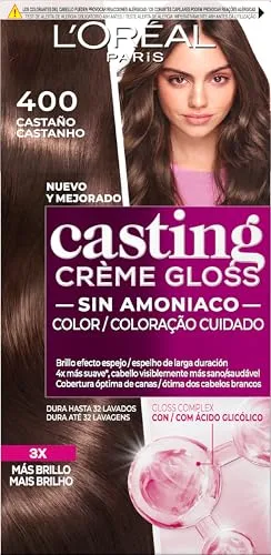 L'Oreal Paris Casting Creme Gloss Coloración sin Amoniaco, Tono 400, Castaño, 1 Unidad, El embalaje puede variar