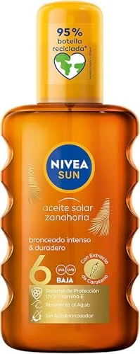 NIVEA SUN Aceite Solar Zanahoria en Spray FP6 (1 x 200 ml), para un bronceado dorado y duradero, protector solar en spray resistente al agua, protección solar baja