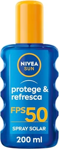 NIVEA SUN Protege & Refresca Spray Solar FP50 (1 x 200 ml), spray con protección UVA/UVB, protección solar alta invisible, refrescante y resistente al agua