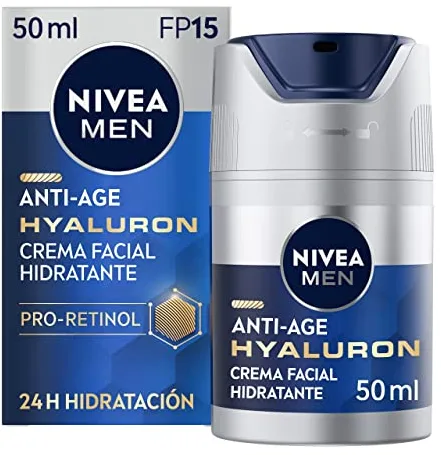 NIVEA MEN Hyaluron Crema Hidratante Antiedad FP15 (1 x 50 ml), cuidado facial avanzado para hombre, hidratante antiedad para reafirmar la piel madura