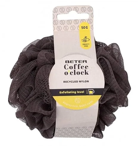 Beter- Esponja de baño para el cuerpo, esponja de malla exfoliante. Colección Coffee O'clock, Colores surtidos
