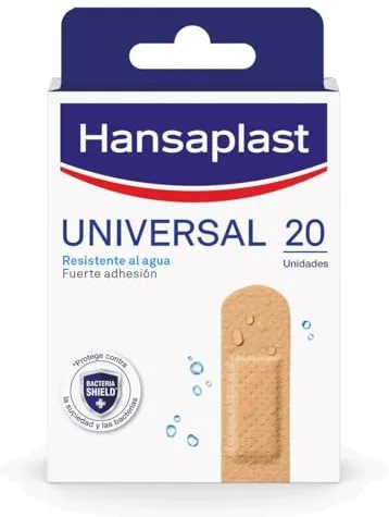 Hansaplast Universal 20 Apósitos, Apósitos impermeables transpirables, Fuerte adhesión, Gasa absorbente antiadherente, Apósitos para heridas multiusos
