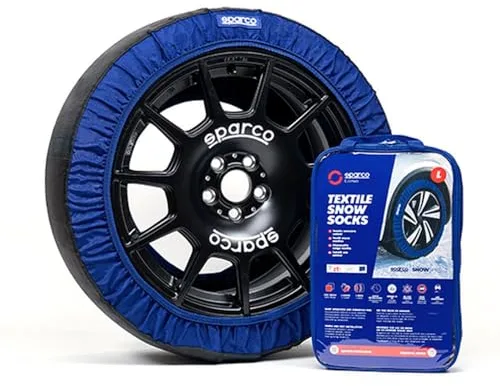 Sparco SnowShield | Juego de 2 cadenas de nieve para coche | Cadenas para nieve fáciles de montar | Silenciosas, duraderas, homologadas y reutilizables (Talla L)