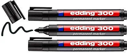 edding 300 marcador permanente - negro - 3 rotuladores- punta redonda 1,5-3 mm - resistente al agua, de secado rápido, rotuladores indelebles - para cartón, plástico, vidrio, madera, metal