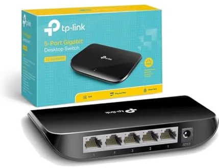 TP-Link TL-SG1005D - Switch Ethernet Gigabit de 5 Puertos (10/100/1000 Mbps), Plug & Play, Sin Configuración, Bajo Consumo Energético, Silencioso y Compacto, Hub Ethernet , Diseño aerodinámico