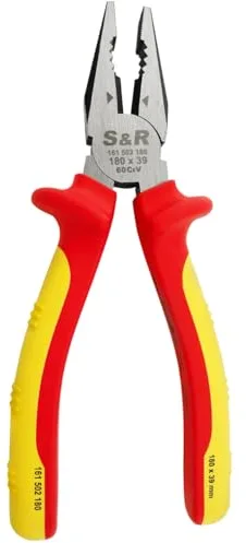 S&R Alicate Electricista Universal 180mm.Alicate aislado 1000v VDE - Herremienta Electricista Pelacable