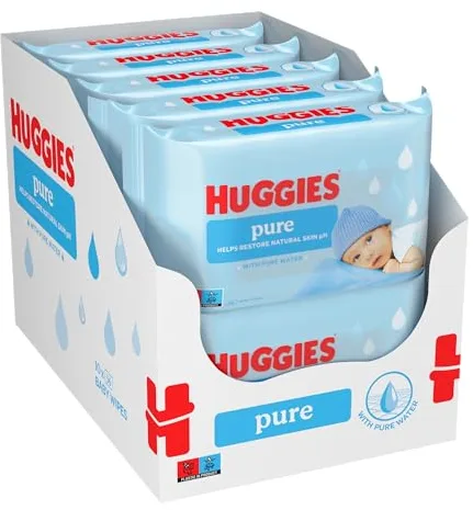Huggies Pure Toallitas para Bebé, 99% Agua Pura, 18 Packs de 56, Total 1008 Toallitas, packaging may vary