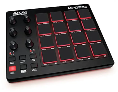 Akai Professional MPD218 - Controlador de Pads MIDI USB con 16 Pads MPC y 6 Knobs Asignables para DAW, Botones Note Repeat y Full Level, y Software de Producción