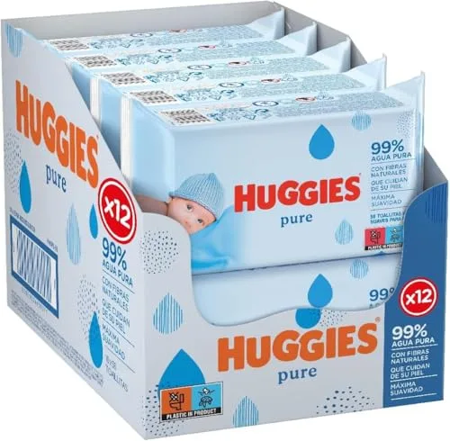 Huggies Pure Toallitas para Bebé, 99% Agua Pura, 12 Packs de 56, Total 672 Toallitas
