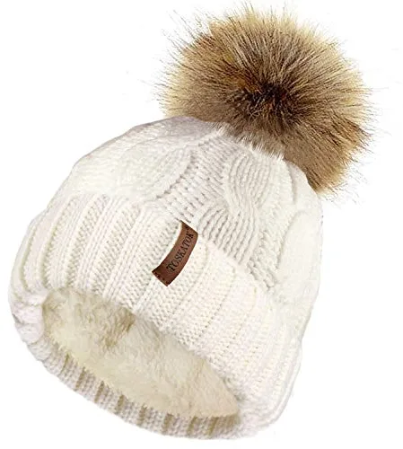 TOSKATOK Sombrero de Punto Grueso para Mujer, con Forro Polar y pellizco de Piel sintética Desmontable ...