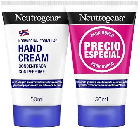 Neutrogena Duplo Crema de Manos Concentrada con Perfume (2 x 50 ml), crema de manos reparadora para pieles sensibles, crema para manos agrietadas y secas con glicerina y vitamina E