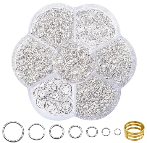 TOAOB 2300 Piezas Anillos de Salto Abiertos Plata 3 mm a 10 mm Espesar Mixto Tamaño de Metal para Fabricación de Joyas Accesorios de Bisutería para Gargantilla Pulseras Collares Pendientes