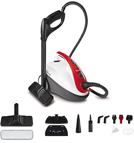 Polti Vaporetto Smart 30_R, Limpiador a Vapor con Caldera, 3 Bar, 85 g/min, 12 Accesorios, Depósito 1,6 L, Calentamiento Rápido, Blanco/Rojo