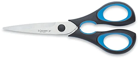 3 Claveles Ergo - Tijera de Cocina, 20 cm/8", mango negro/azul, acero inox. para cortes de alimentos, envases