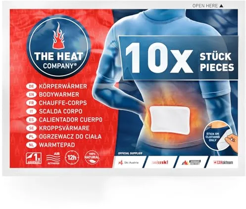THE HEAT COMPANY Calentador Cuerpo - 10 Piezas - Extra CÁLIDO - Adhesivo - Espalda y Cuello Caliente - 12 Horas de Calor Acogedor - Calor instantáneo - Activado por Aire - Puro Natural