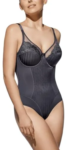 Selene, Body Mujer de Encaje con Motivo Floral, con Aros y Sin Relleno, Colección Mariluz, Color Negro, Copa 95 C