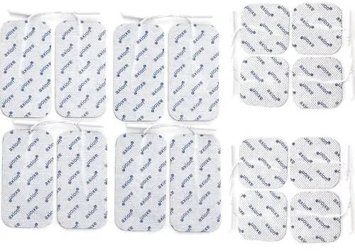 16 electrodos mixtos axion® | Parches TENS EMS de recambio 5x5 cm y 10x5 cm para electroestimulador | Reusables y autoadhesivos | Conector pin de 2 mm