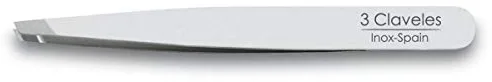 3 Claveles Pinza Depilar Sesgada 10 cm Acero Inoxidable, Esterilizable, 1 Unidad (Paquete de 1)