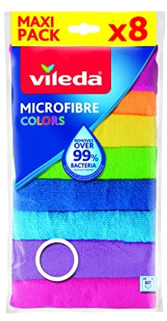 Vileda - Set de 8 bayetas Microfibras Colors, colores variados, 30 x 30 cm, 8 unidades
