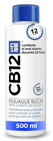 CB12 Enjuague Bucal para Halitosis - Combate el Mal Aliento Durante 12 Horas – Colutorio Sabor Menta y Sin Alcohol - Probado Científicamente - 500 ml