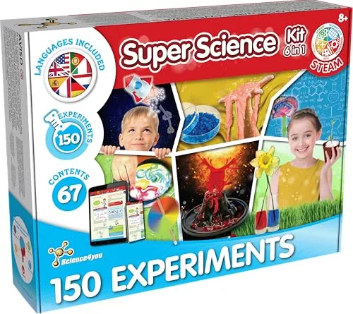 Science4you Super Kit Cientifico para Niños +8 Años - 150 Experimentos, Volcanes para Niños, Laboratorio de Quimica, Juegos y Juguetes Científicos y Regalos para Niñas 7 8 9 10+ Años