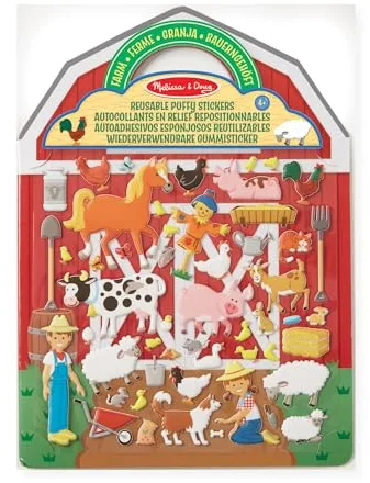 MELISSA & DOUG - Bloc de Pegatinas Infantiles Granja: 52 Pegatinas Reutilizables para Pegar en Fondo de Granja, Manualidades Niños, Regalo Niño 3 años + - Stickers Infantiles - Certificados FSC