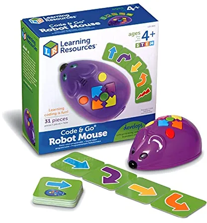 Learning Resources Code & Go Robot Mouse, Juguete Stem programable para niños 4-8 años, Incluye Tarjetas de codificación y Laberinto Educativo