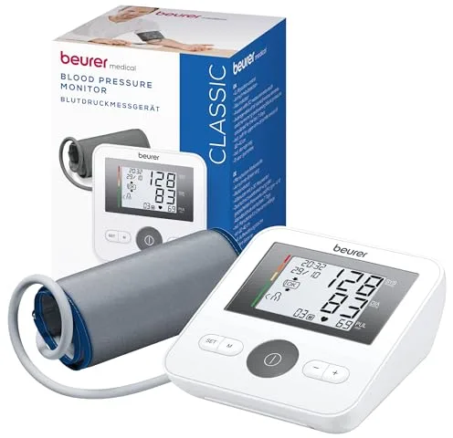 Beurer BM 27 Tensiómetro de brazo con control de ajuste del manguito, clínicamente validado, manguito 22-42 cm, indicador de riesgo, detección de arritmias, transferencia de datos a Apple Health