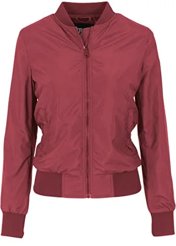 URBAN CLASSICS Chaqueta Bomber ligera mujer con bolsillos delanteros, cintura, puños y cuellos elásticos, apertura delantera con cremallera, de manga larga, color rojo, talla M
