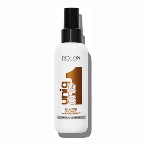 REVLON PROFESSIONAL UniqOne All in One Protector Térmico Pelo, Hidratación Profunda Cabello, Tratamiento en Spray sin Aclarado, Desenredante Pelo Mujer, Fragrancia Coco 150 ml