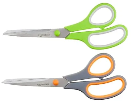 Amazon Basics Tijeras de acero inoxidable, cómodas, multifuncionales, multiusos, recubiertas de PVD, paquete de 2, oficina, hogar, cocina, multicolor