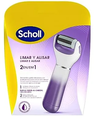 Scholl Expert Care Limar y Alisar 2 en 1 Lima Eléctrica para Pies - Quita Durezas y Elimina Callos, Pedicura Profesional, Uso en Casa para Pies Suaves, Exfoliante con Cabezal Repuesto, Lima Morada