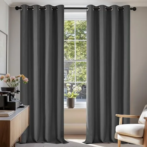 Deconovo Cortinas Térmicas Aislantes Frío y Calor Opacas Blackout – Cortinas Modernas para Salon y Dormitorio, 2 Piezas con Ojales 135x240 cm, Gris Oscuro, Elegantes Curtains Aislantes para Hogar