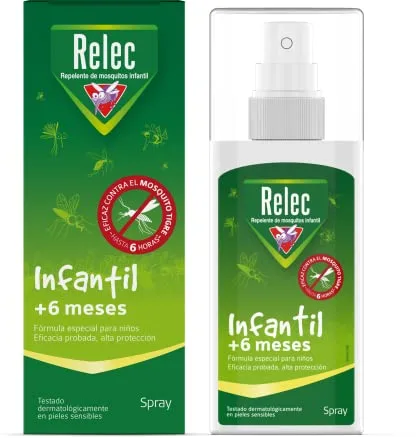 Relec Spray Antimosquitos para Niños, Repelente de Mosquitos 100 ml (+6 Meses), Dermatológicamente Testado, Eficaz Contra El Mosquito Tigre, Protección contra Picaduras de Mosquitos en Zonas Templadas