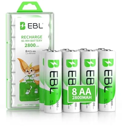 EBL 2800mAh AA de Alta Capacidad Ni-MH ProCyco con 1200 Tech de Pilas Recargables de 1,2V para los Equipos Domésticos con Estuches de Almacenamiento (8 Piezas)