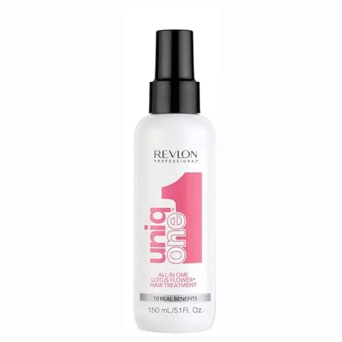 REVLON PROFESSIONAL UniqOne All in One Protector Térmico Pelo, Hidratación Profunda Cabello, Tratamiento en Spray sin Aclarado, Desenredante Pelo Mujer, Fragrancia Flor de Loto 150 ml