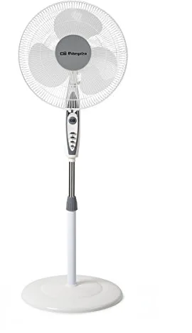 Orbegozo SF 0147, Ventilador de pie, 50 W, 3 velocidades de ventilación, oscilante, altura regulable, silencioso, rejilla de seguridad, tamaño de aspas 40 cm, color blanco
