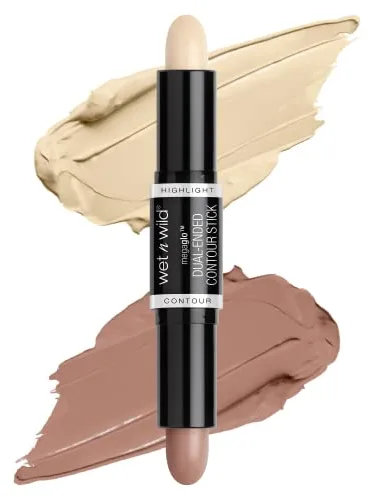 Wet n Wild MegaGlo Dual-Ended Contour Stick, Barra de Contouring e Iluminador Dual-Ended, Highlighter y Contorno para Maquillaje Efecto Glow, Textura Fundente, Tono Light/Medium