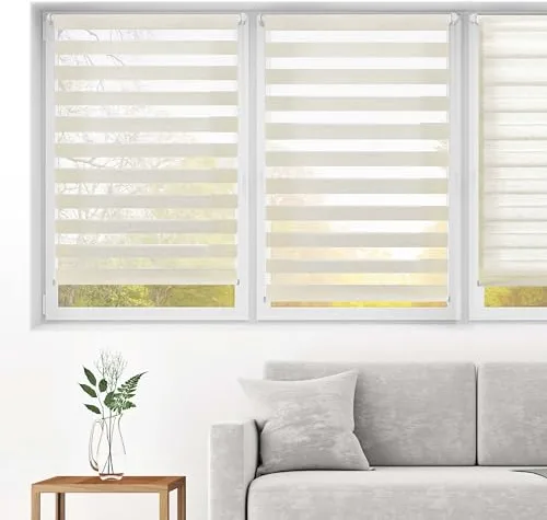 Blindecor Indus SIN HERRAMIENTAS | Estor Enrollable Sin Taladrar de Doble Capa | Color Lino 72 x 180 cm (ancho x largo) | Tamaño de la Tela 69 x 175 cm