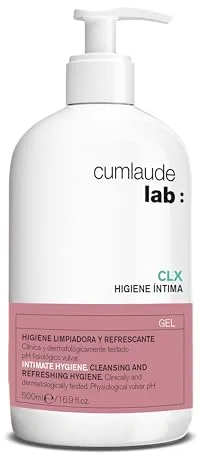 Cumlaude Lab - Higiene Íntima CLX Gel, Gel Limpiador con Clorhexidina, Activo Vegetal y pH Neutro, Aporta una Acción Higienizante, Refrescante, Protectora e Hidratante - 500 ml