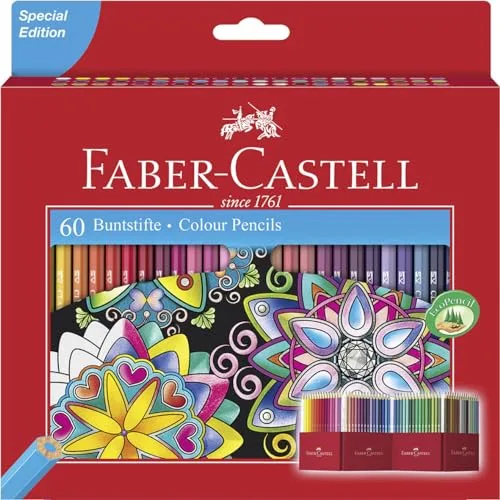 FABER-CASTELL 111260 - Set de lápices de colores Castle, 60 piezas, hexagonales, resistentes a la rotura, para niños y adultos