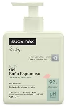 Suavinex, Gel - Champú Para Bebés, No Pica en los Ojos, con Espuma y Aroma Baby Cologne, Apto para Pieles Sensibles y Recién Nacidos, 93% Ingredientes de Origen Natural, Para Piel y Cabello, 500 ml