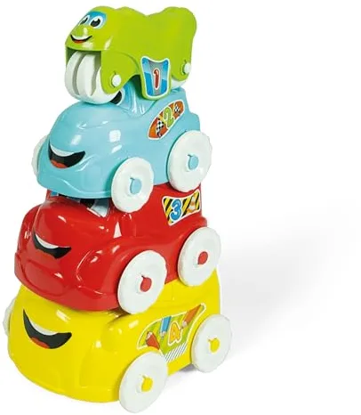 Clementoni - Baby - Coches Apilables 4 en 1 para Bebés (10-36 Meses) - Juego Educativo de Construcción y Encaje - Estimula la Coordinación, la Motricidad y la Creatividad, 17111