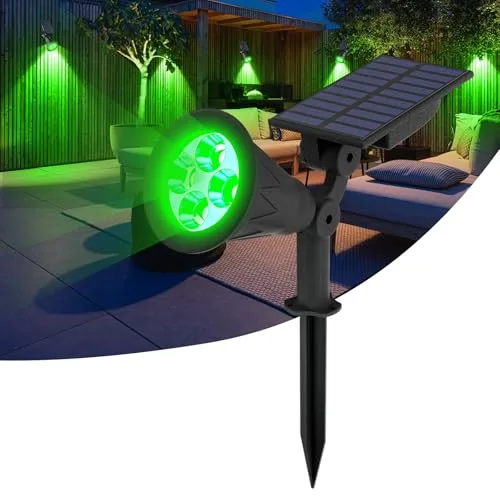 T-SUN Foco Solar, Impermeable Luces Solares Exterior, 2 Modos de Iluminación Opcionales, Funciona de 10 Horas, ángulo de 180° Ajustable, Luz de Jardín para Entrada, Entrada, Camino. (Verde)