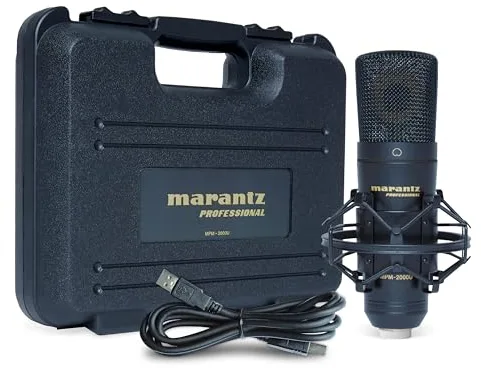 Marantz Professional MPM-2000U - Micrófono USB de Condensador para Gaming, Streaming, Podcast y Grabación en PC/Mac - Cardioide, Shockmount, Cable USB y Funda Incluidos, Negro