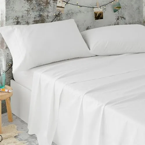 Burrito Blanco Sábanas de Hostelería | Juego de Sábana Cama 90 | Cama Individual | Ropa de Cama Algodón/Poliéster | Fácil Planchado | Color Blanco | Disponible en Más Medidas