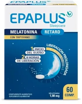 EPAPLUS Sleepcare | Melatonina Retard con Triptófano | Liberación Prolongada 8 Horas | 1,98 mg por Comprimido con Magnesio y Vitaminas B3 y B6 | Apoyo al Descanso Nocturno | 60 Comprimidos