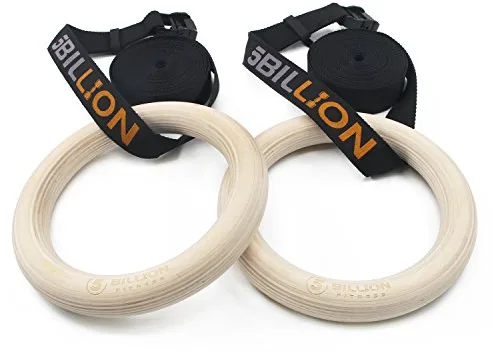 5BILLION Anillos de Gimnasia de Madera-Anillos de Gimnasio Olímpico con Hebillas Ajustables Correas-Entrenamiento para Gimnasia en Casa, Levantamientos Musculares y Entrenamiento de Fuerza (32mm Dia)