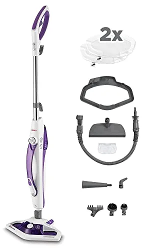Polti Vaporetto SV440 Doble, Mopa a Vapor 2 en 1 con Limpiador Portátil, 1500 W, Calentamiento 15 s, 11 Accesorios, Depósito Extraíble, Blanco/Morado